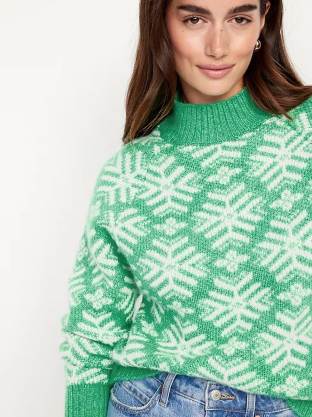 Old Navy Holiday Print Mock-Neck Snowflake Sweater M medium